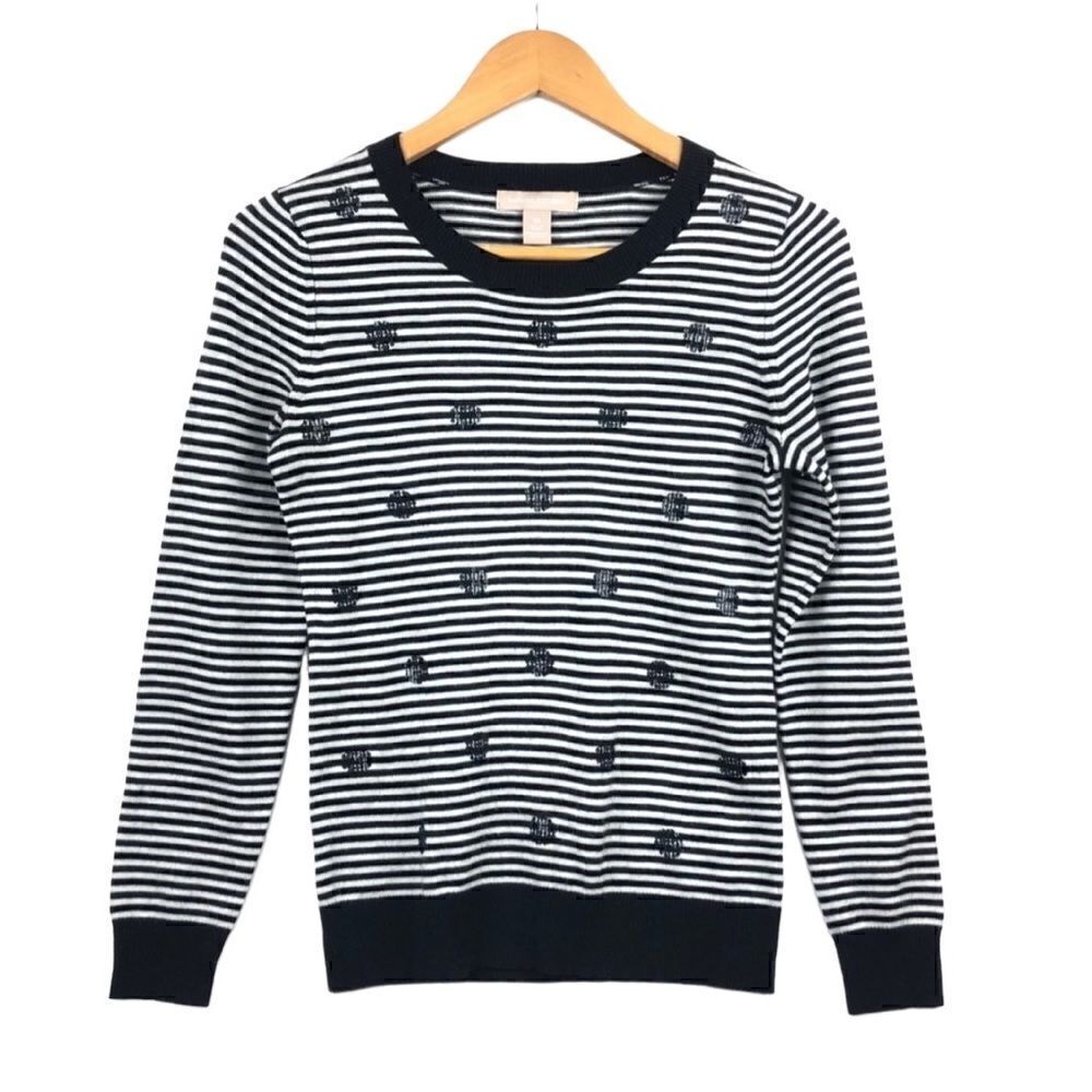 BANANA REPUBLIC Crew Sweater Black and White Striped with Sequins Women's XS